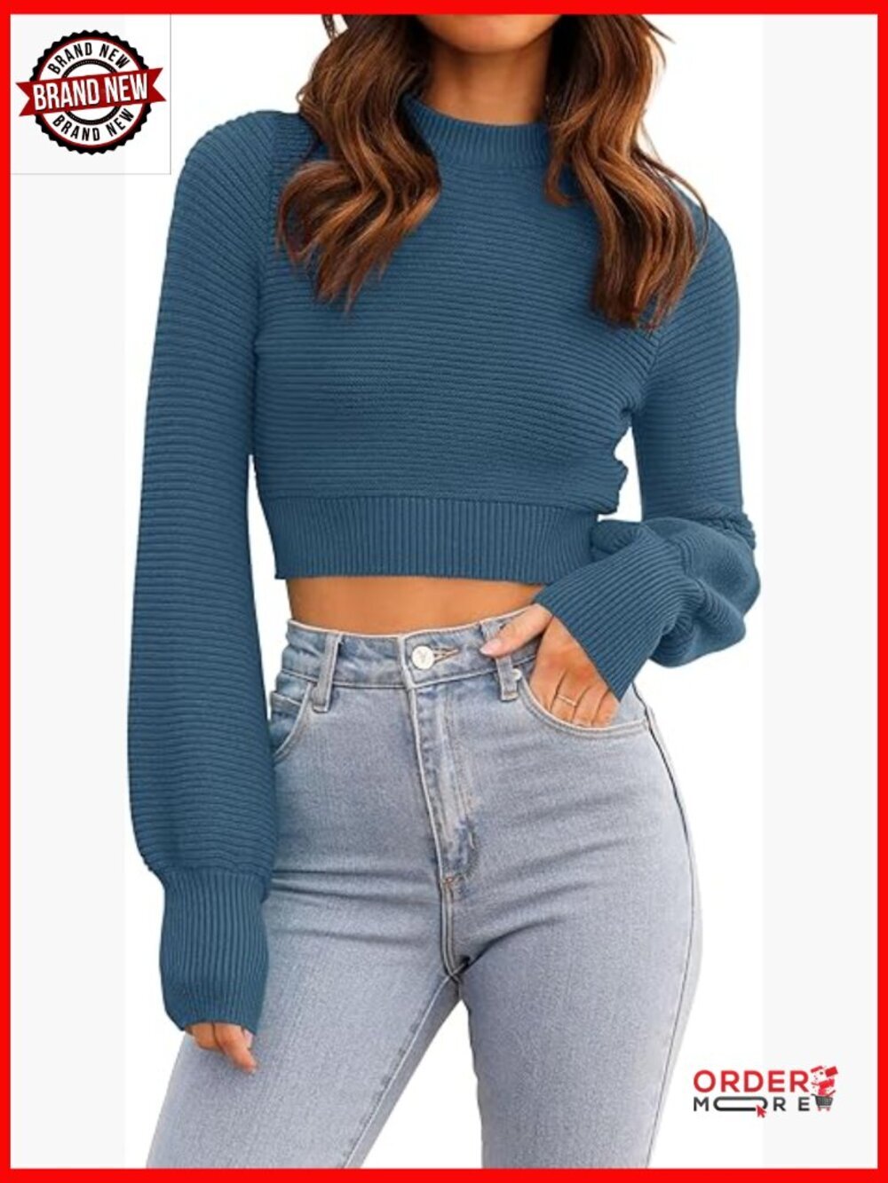 Spring Mock Neck Cropped Sweater Long Sleeve Ribbed Knit Pullover Tops